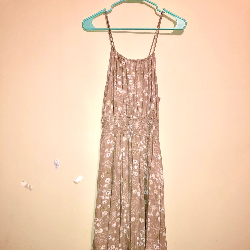 Sozy brand tan colored dress with floral print size large